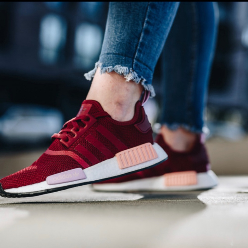 New Adidas NMD R1 Collegiate Burgundy Sneakers - Picture 3 of 8